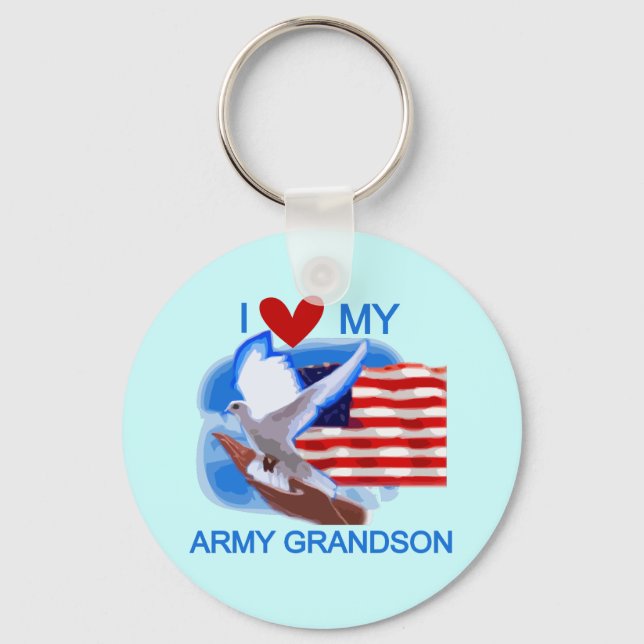 I Love My Army Grandson Tshirts and Gifts Key Ring (Front)