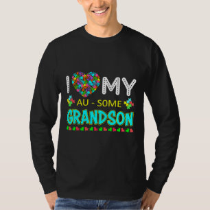 I Love My Au Some Grandson Autism Awareness Awesom T-Shirt