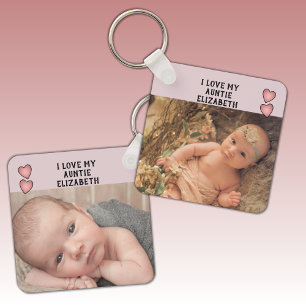 I love my Auntie  name photos purple double sided Key Ring