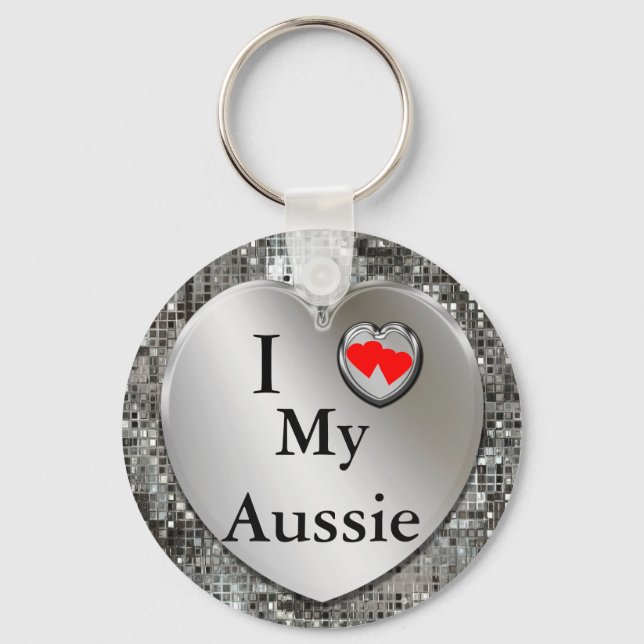 I Love My Aussie, Australian Shepherd, Keychain (Front)