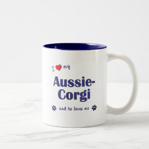 I Love My Aussie-Corgi (Male Dog) Two-Tone Coffee Mug