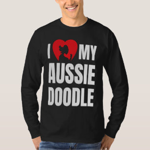 I Love My Aussiedoodle Dog Silhouette in Heart T-Shirt