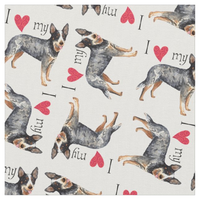 I Love my Australian Cattle Dog Fabric (Close Up)