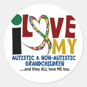 I Love My Autistic & NonAutistic Grandchildren 2 Classic Round Sticker