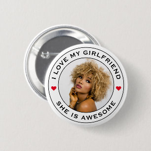 I Love My Awesome Girlfriend Photo Text Heart 6 Cm Round Badge