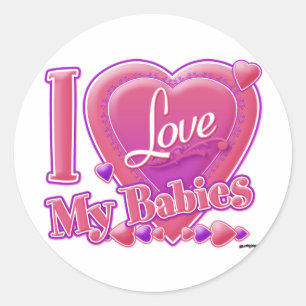 I Love My Babies pink/purple - hearts Classic Round Sticker