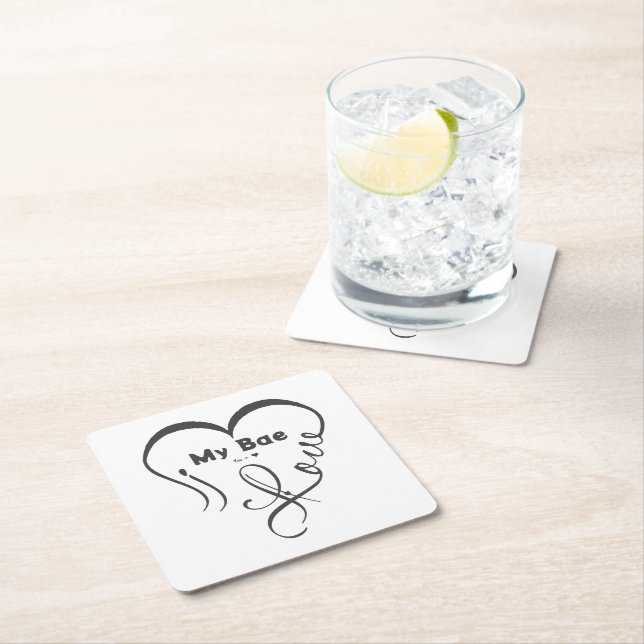 I Love My Bae • You = ♥ Square Paper Coaster (Insitu)
