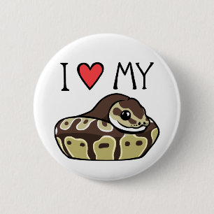 "I Love My Ball Python" Cute Snake Drawing Button