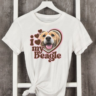 I Love My Beagle Custom Pink Heart Photo T-Shirt