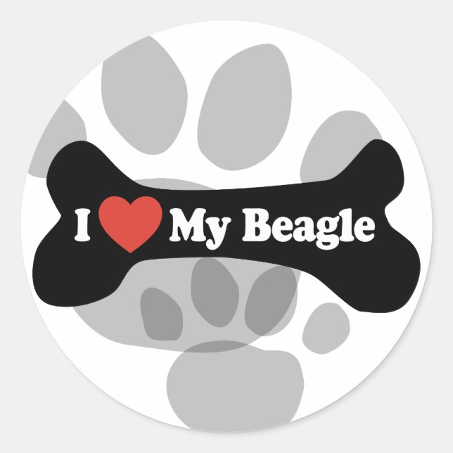I Love My Beagle - Dog Bone Classic Round Sticker (Front)