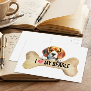 I love My Beagle Dog Bone Postcard