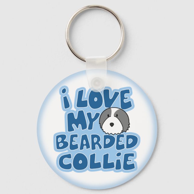 I Love My Bearded Collie Keychain (Front)
