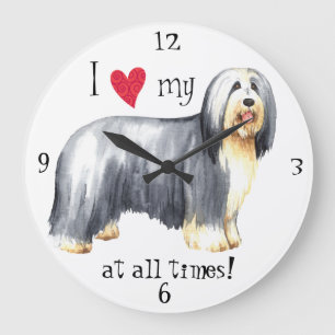 I Love my Bearded Collie Large Clock