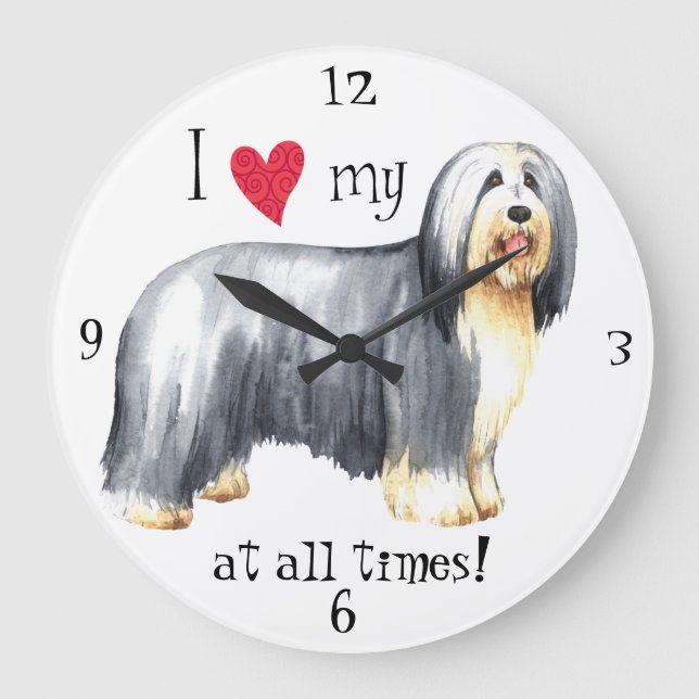 I Love my Bearded Collie Large Clock (Front)