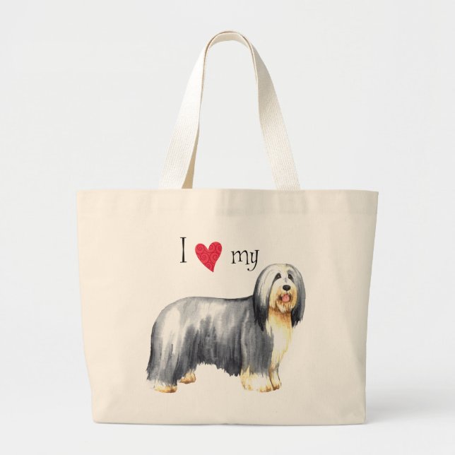 I Love my Bearded Collie Large Tote Bag (Front)