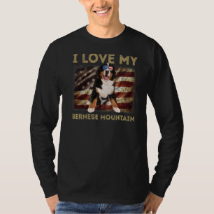 I Love My Bernese Mountain Dad Mum American Flag W T-Shirt