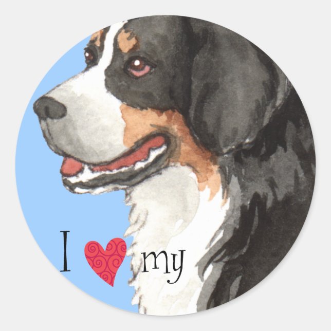 I Love my Bernese Mountain Dog Classic Round Sticker (Front)