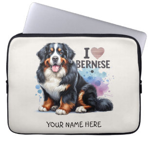 I Love My Bernese Mountain Dog Personalised Name Laptop Sleeve