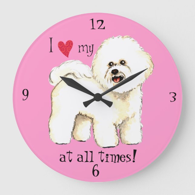 I Love my Bichon Frise Large Clock (Front)