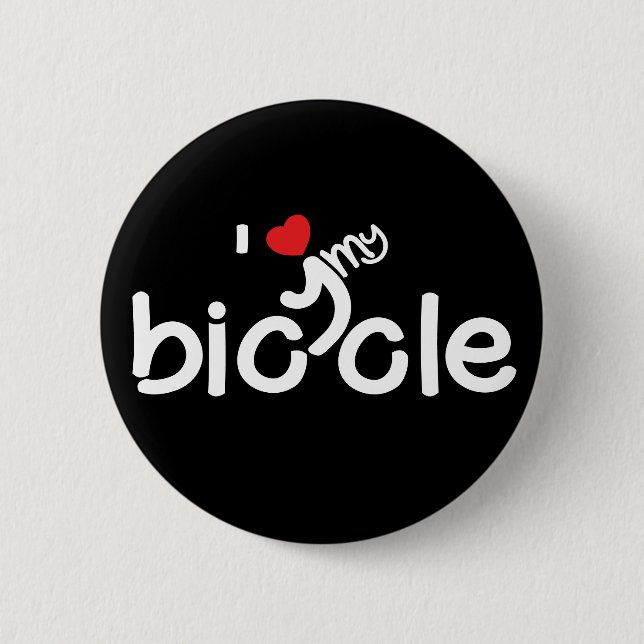 I love my bicycle typography 6 cm round badge (Front)