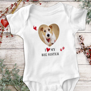 I Love My Big Sister Custom Heart Dog Photo Baby Bodysuit