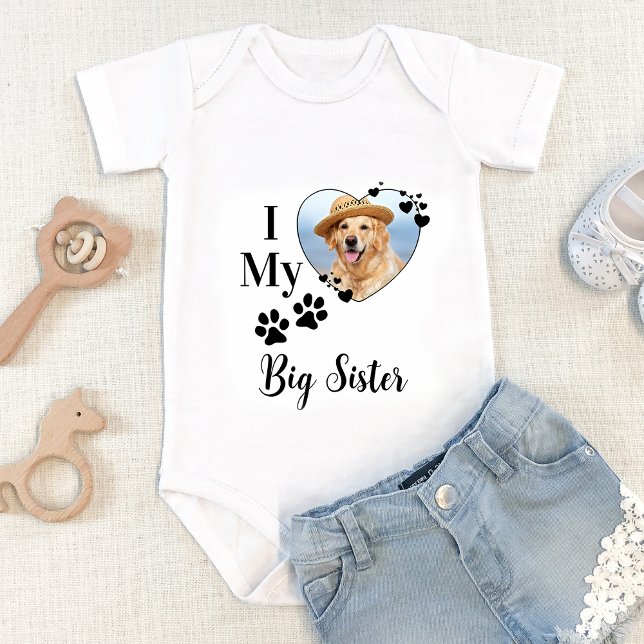 I Love My Big Sister Custom Photo Pet Dog Lover  Baby Bodysuit (Creator Uploaded)