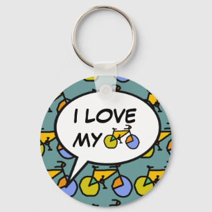 i love my bike cartoon bubble key ring