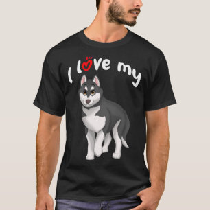 I Love My Black and White Siberian Husky Dog with T-Shirt