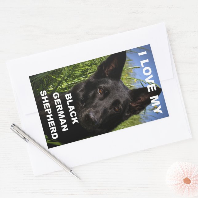 I Love My Black German Shepherd Rectangular Sticker (Envelope)