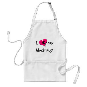 I Love My Black Pug Paw Print on Pink Heart Standard Apron