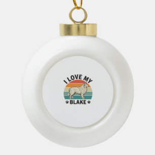 I Love My Blake Dog Retro Engraving Design_1 Ceramic Ball Christmas Ornament