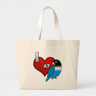 I Love my Blue Black Masked Lovebird Large Tote Bag
