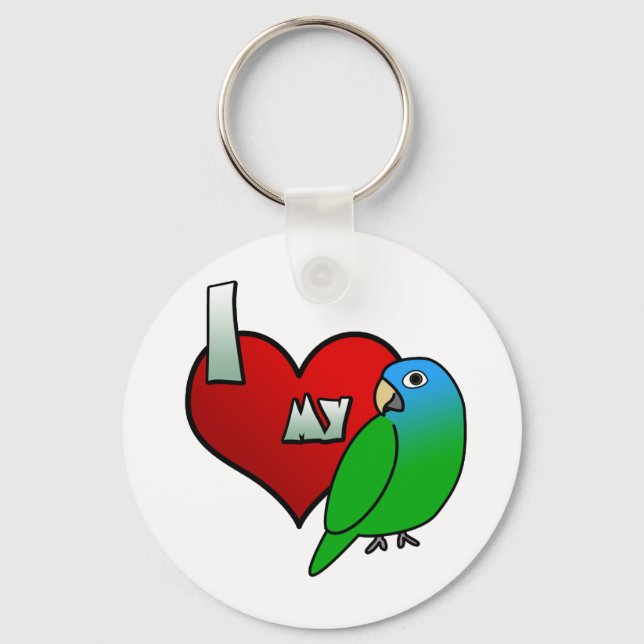 I Love my Blue Crowned Conure Key Ring (Front)