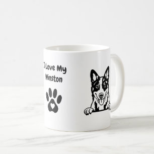 I Love my BLUE HEELER Name & Paw Print Coffee Mug