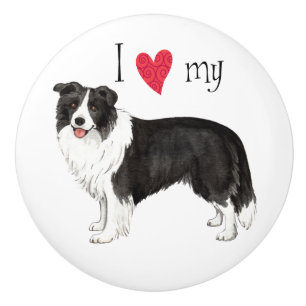 I Love my Border Collie Ceramic Knob