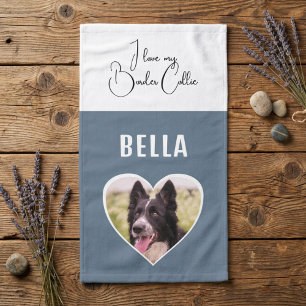 I love my Border Collie Dog Photo in Heart Name Hand Towel