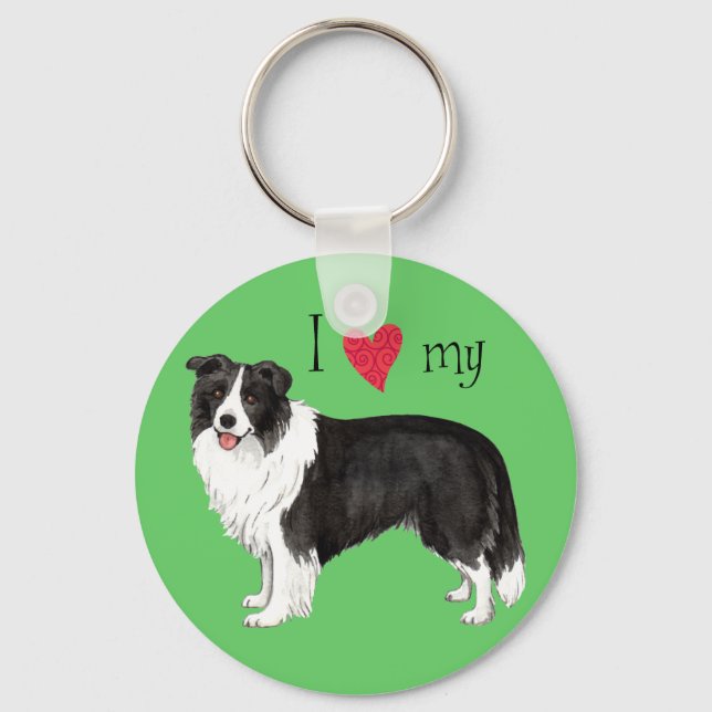 I Love my Border Collie Key Ring (Front)