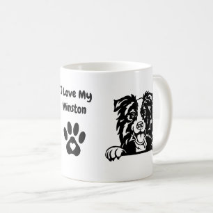 I Love my BORDER COLLIE Name & Paw Print Coffee Mug