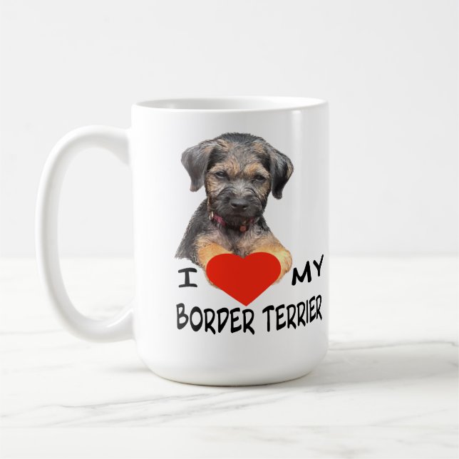 I Love My Border Terrier Custom-Cut Vinyl Sticker  Coffee Mug (Left)