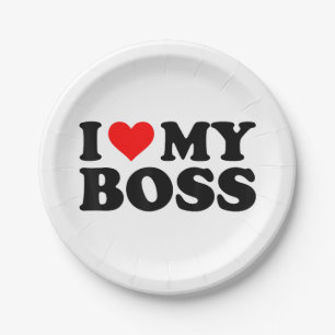 I Love My Boss Funny Red Heart Boss I Heart My Bos Paper Plate