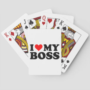 I Love My Boss Funny Red Heart Boss I Heart My Bos Playing Cards