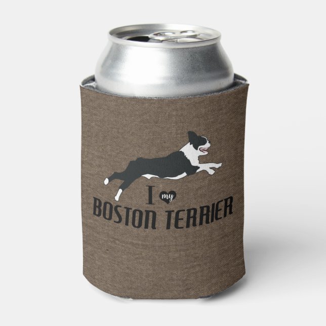 I Love my Boston Terrier Rustic Can Cooler (Can Front)