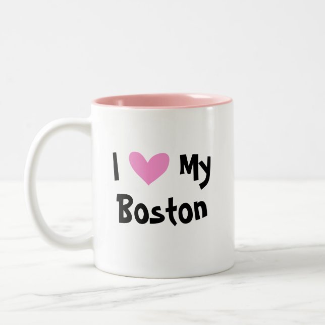 I Love My Boston Terrier Two-Tone Coffee Mug (Left)