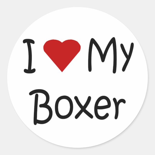 I Love My Boxer Dog Breed Lover Gifts and Apparel Classic Round Sticker (Front)