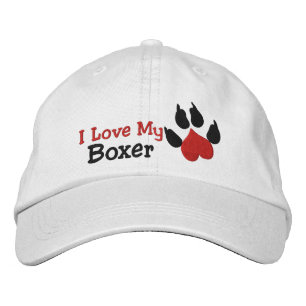 I Love My Boxer Dog Paw Print Embroidered Hat