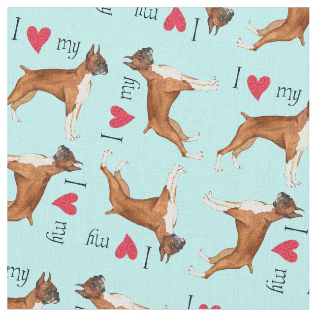 I Love my Boxer Fabric (Close Up)