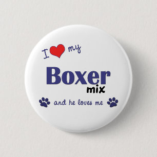 I Love My Boxer Mix (Male Dog) 6 Cm Round Badge