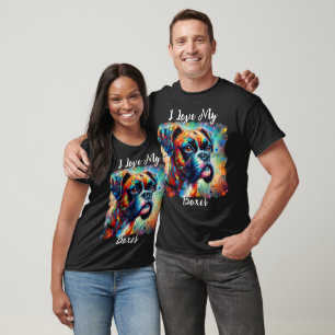 I Love My Boxer Pop Art Dog Painting T-Shirt