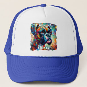 I Love My Boxer Pop Art Dog Personalized Trucker Hat