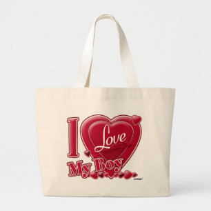 I Love My Boy red - heart Large Tote Bag